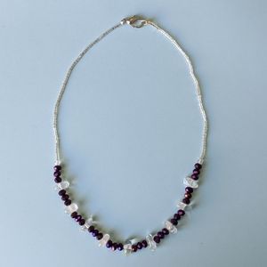 Clear Quartz / Eggplant Colored Crystal Necklace